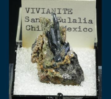 T-090 Vivianite with Siderite and Pyrite from Santa Eulalia District, Mun. de Aquiles Serdán, Chihuahua, Mexico