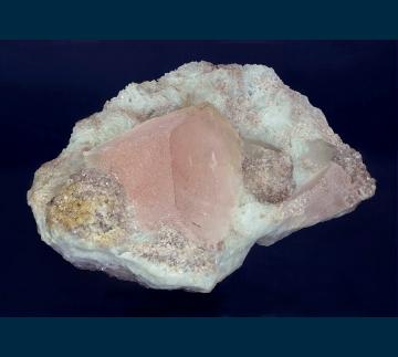 WQ01 Beryl (var. Morganite) on Albite (var. Cleavlandite) Illustrated from White Queen Mine, Hiriart Mtn., Pala, Pala District, San Diego Co., California, USA