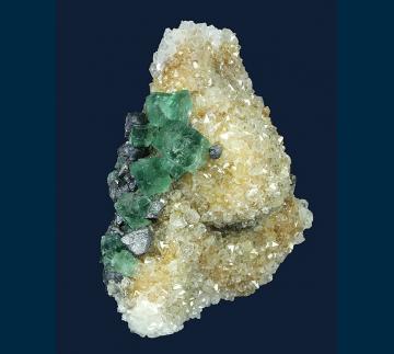 F210 Fluorite and Galena on Quartz from Rogerley Mine, Frosterley, Weardale, County Durham, England