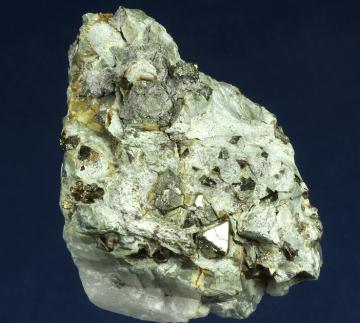 AGB-208 Pyrite on Byssolite and Calcite from French Creek Mines, Warwick Township, Chester Co., Pennsylvania, USA