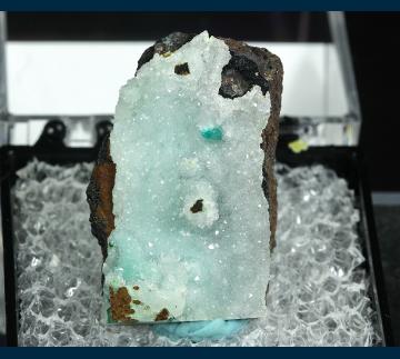 TN245 Dioptase on Chrysocolla from Ray Mine, Ray District, near Kearney, Dripping Springs Mts., Pinal County, Arizona, USA