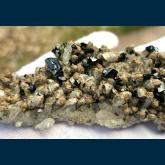 Ilvaite with Calcite on Quartz