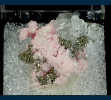 T-250 Rhodochrosite with Flourite and Pyrite from Sunnyside Mine (American Tunnel), Eureka District, San Juan Co., Colorado, USA T-250 Rhodochrosite with Flourite and Pyrite from Sunnyside Mine (American Tunnel), Eureka District, San Juan Co., Colorado, USA