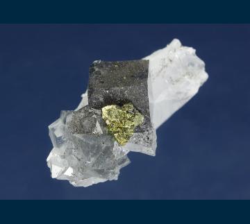 MMH-07 Fluorite (Jamesonite inclusions) with Chalcopyrite on Quartz from Yaogangxian Mine, Yizhang Co., Chenzhou Prefecture, Hunan, China