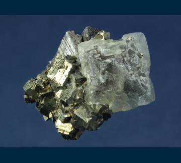 MMH-12 Fluorite and Pyrite on Wolframite from Kara-Oba W deposit, Betpakdala Desert, Karagandy Province, Kazakhstan