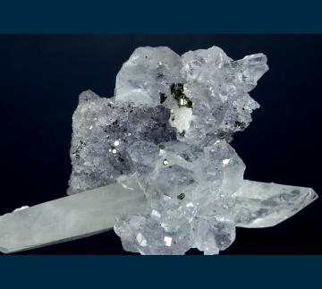 F461 Fluorite on Quartz with Pyrite from Xianghualing, Linwu, Chenzhou Prefecture, Hunan Province, China
