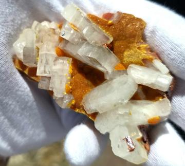 RG1104 Barite with Realgar on Oripiment from Quiruvilca Mine, Quiruvilca District, Santiago de Chuco, Departamento de la Libertad, Peru RG1104 Barite with Realgar on Oripiment from Quiruvilca Mine, Quiruvilca District, Santiago de Chuco, Departamento de la Libertad, Peru