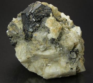 DEB2453 Hematite ( var. Eisenrose ) on Adularia with Rutile and Quartz from La Fibbia, St. Gotthard, Ticino Canton, Switzerland