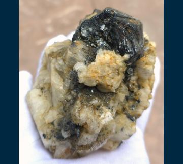 DEB2453 Hematite ( var. Eisenrose ) on Adularia with Rutile and Quartz from La Fibbia, St. Gotthard, Ticino Canton, Switzerland