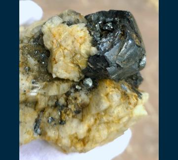 DEB2453 Hematite ( var. Eisenrose ) on Adularia with Rutile and Quartz from La Fibbia, St. Gotthard, Ticino Canton, Switzerland