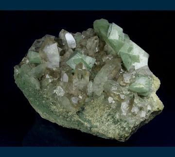 ELC3239 Orthoclase ( var. Adularia ) on Smoky Quartz with Gwindel Quartz from Rhone-Gletscher, Ober-Wallis, Switzerland ELC3239 Orthoclase ( var. Adularia ) on Smoky Quartz with Gwindel Quartz from Rhone-Gletscher, Ober-Wallis, Switzerland