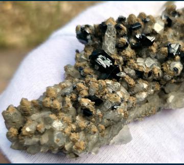 JC357 Ilvaite with Calcite on Quartz from Dal'negorsk, Primorskiy Kray, Russia