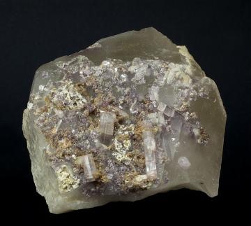 ST104 Elbaite with Lepidolite on Quartz from Stewart Mine, Pala District, San Diego County, California, USA ST104 Elbaite with Lepidolite on Quartz from Stewart Mine, Pala District, San Diego County, California, USA