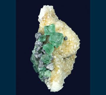 F210 Fluorite and Galena on Quartz from Rogerley Mine, Frosterley, Weardale, County Durham, England