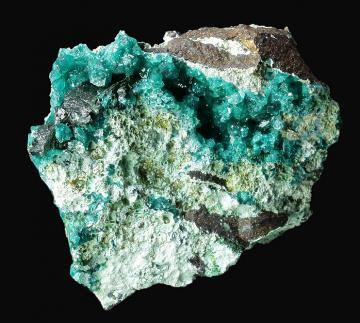 RAY-04 Dioptase with Malachite from Ray Mine, Ray District, near Kearney, Dripping Springs Mts., Pinal County, Arizona, USA RAY-04 Dioptase with Malachite from Ray Mine, Ray District, near Kearney, Dripping Springs Mts., Pinal County, Arizona, USA