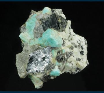 BG1508 Microcline (var. Amazonite) with Biotite in Quartz from Kern Knob, Inyo Co., California, USA