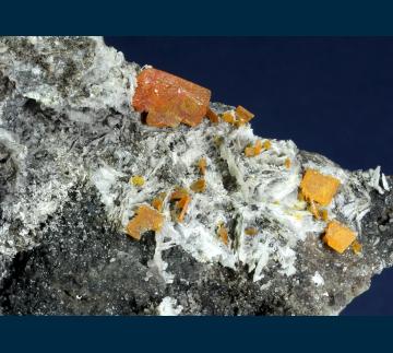 RG0709 Wulfenite on Barite from Melissa Mine, Silver District, Trigo Mts., La Paz County, Arizona, USA